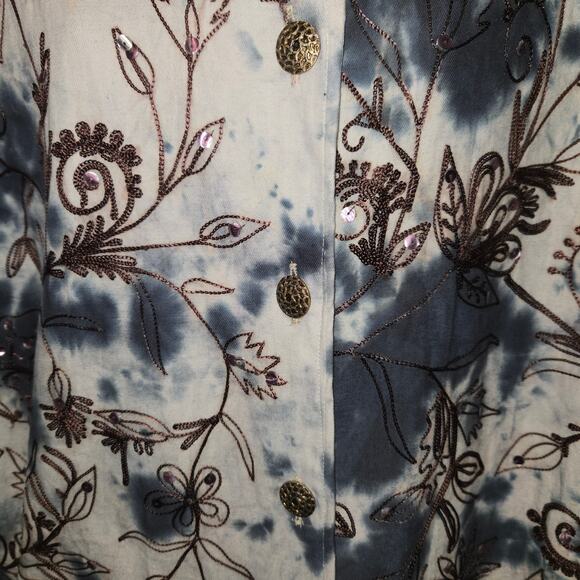 Vintage Alex K Tie Dye Embroidered Floral Sequin Jacket Women 1XL Boho Artsy Y2K - Picture 4 of 11